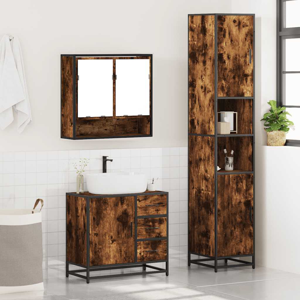 3-delige Badkamermeubelset bewerkt hout gerookt eikenkleurig is nu te koop bij PeponiXL, paradijselijk wonen!