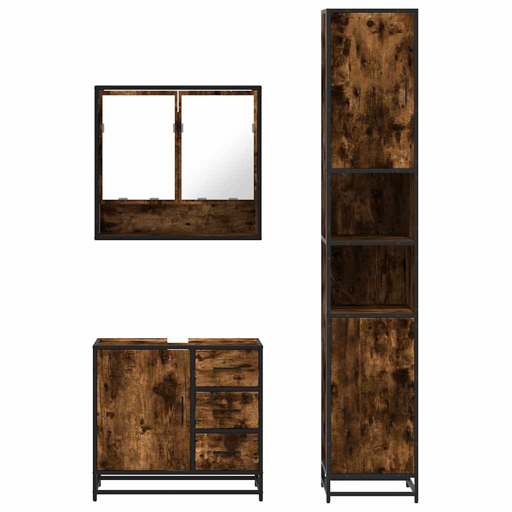 3-delige Badkamermeubelset bewerkt hout gerookt eikenkleurig is nu te koop bij PeponiXL, paradijselijk wonen!