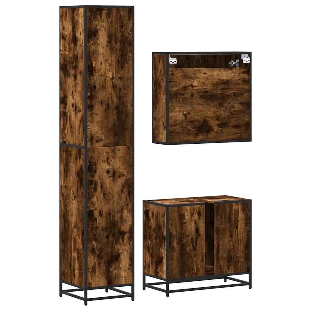 3-delige Badkamermeubelset bewerkt hout gerookt eikenkleurig is nu te koop bij PeponiXL, paradijselijk wonen!