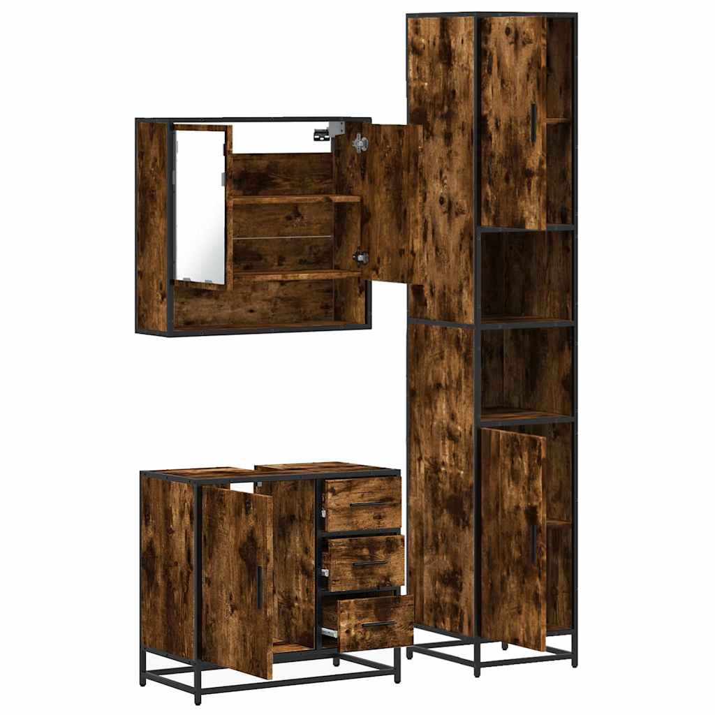 3-delige Badkamermeubelset bewerkt hout gerookt eikenkleurig is nu te koop bij PeponiXL, paradijselijk wonen!