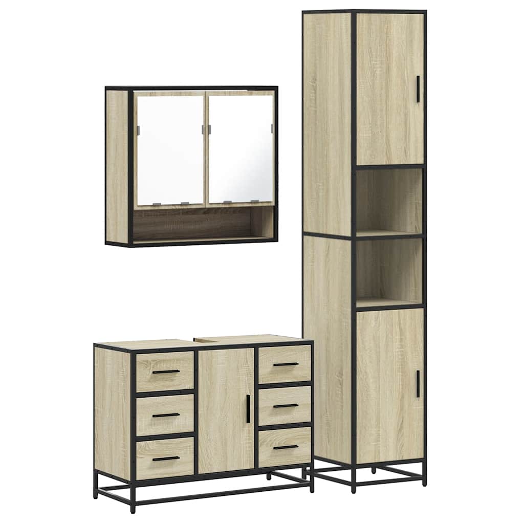 3-delige Badkamermeubelset bewerkt hout sonoma eikenkleurig is nu te koop bij PeponiXL, paradijselijk wonen!