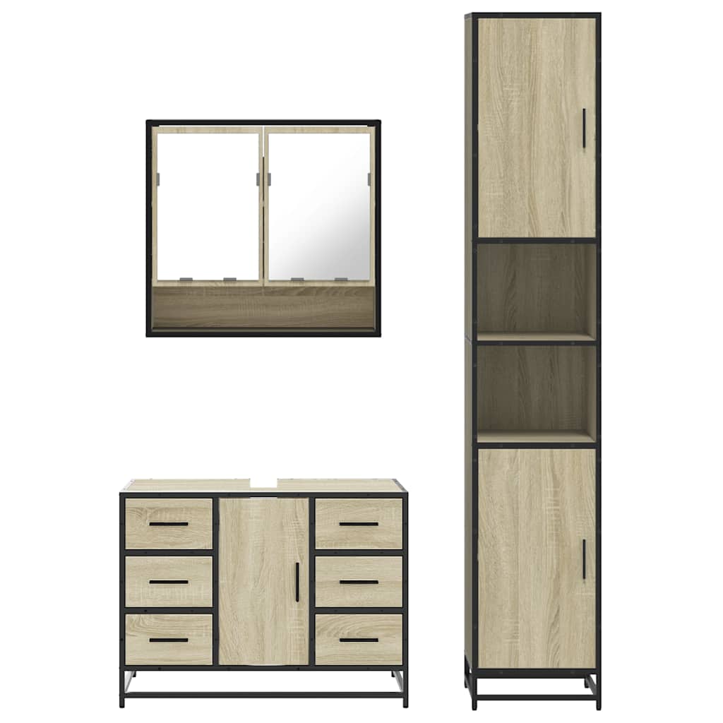 3-delige Badkamermeubelset bewerkt hout sonoma eikenkleurig is nu te koop bij PeponiXL, paradijselijk wonen!
