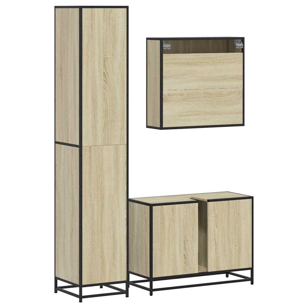 3-delige Badkamermeubelset bewerkt hout sonoma eikenkleurig is nu te koop bij PeponiXL, paradijselijk wonen!