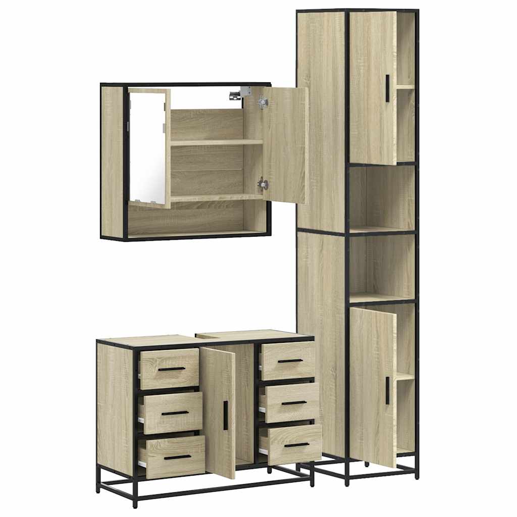 3-delige Badkamermeubelset bewerkt hout sonoma eikenkleurig is nu te koop bij PeponiXL, paradijselijk wonen!