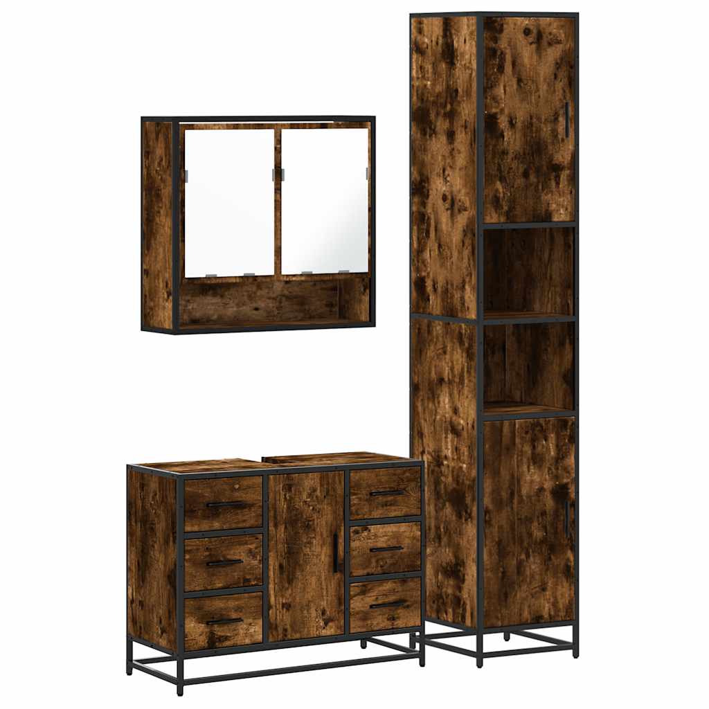 3-delige Badkamermeubelset bewerkt hout gerookt eikenkleurig is nu te koop bij PeponiXL, paradijselijk wonen!
