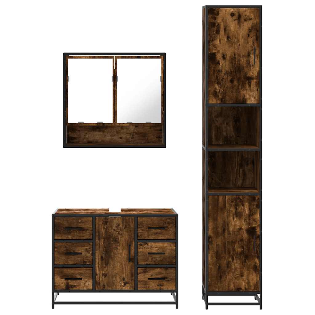 3-delige Badkamermeubelset bewerkt hout gerookt eikenkleurig is nu te koop bij PeponiXL, paradijselijk wonen!