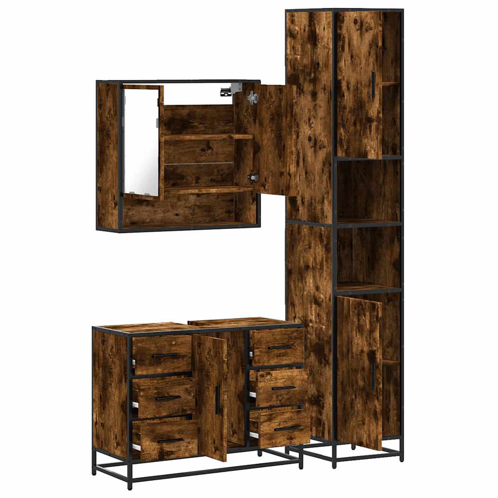 3-delige Badkamermeubelset bewerkt hout gerookt eikenkleurig is nu te koop bij PeponiXL, paradijselijk wonen!