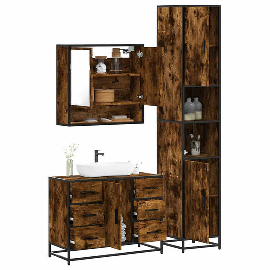 3-delige Badkamermeubelset bewerkt hout gerookt eikenkleurig is nu te koop bij PeponiXL, paradijselijk wonen!