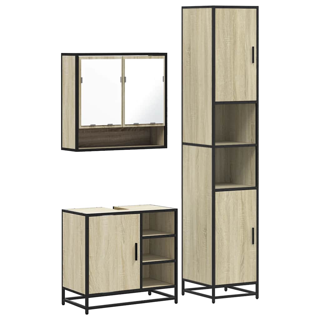 3-delige Badkamermeubelset bewerkt hout sonoma eikenkleurig is nu te koop bij PeponiXL, paradijselijk wonen!