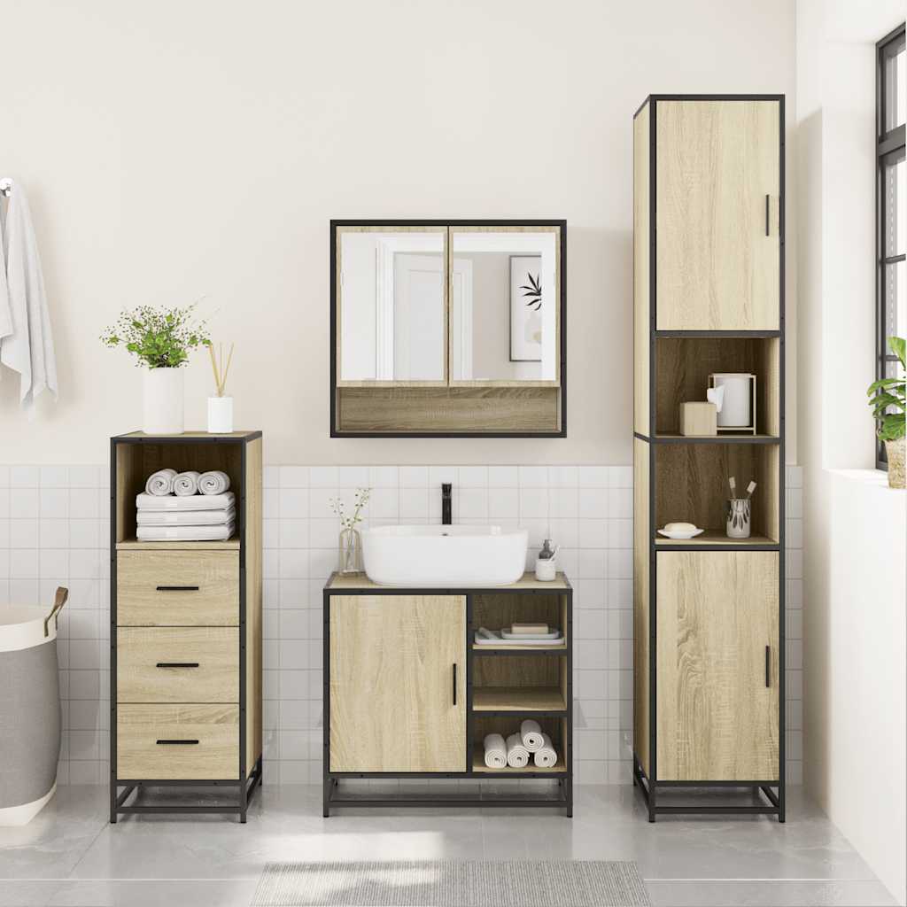 3-delige Badkamermeubelset bewerkt hout sonoma eikenkleurig is nu te koop bij PeponiXL, paradijselijk wonen!