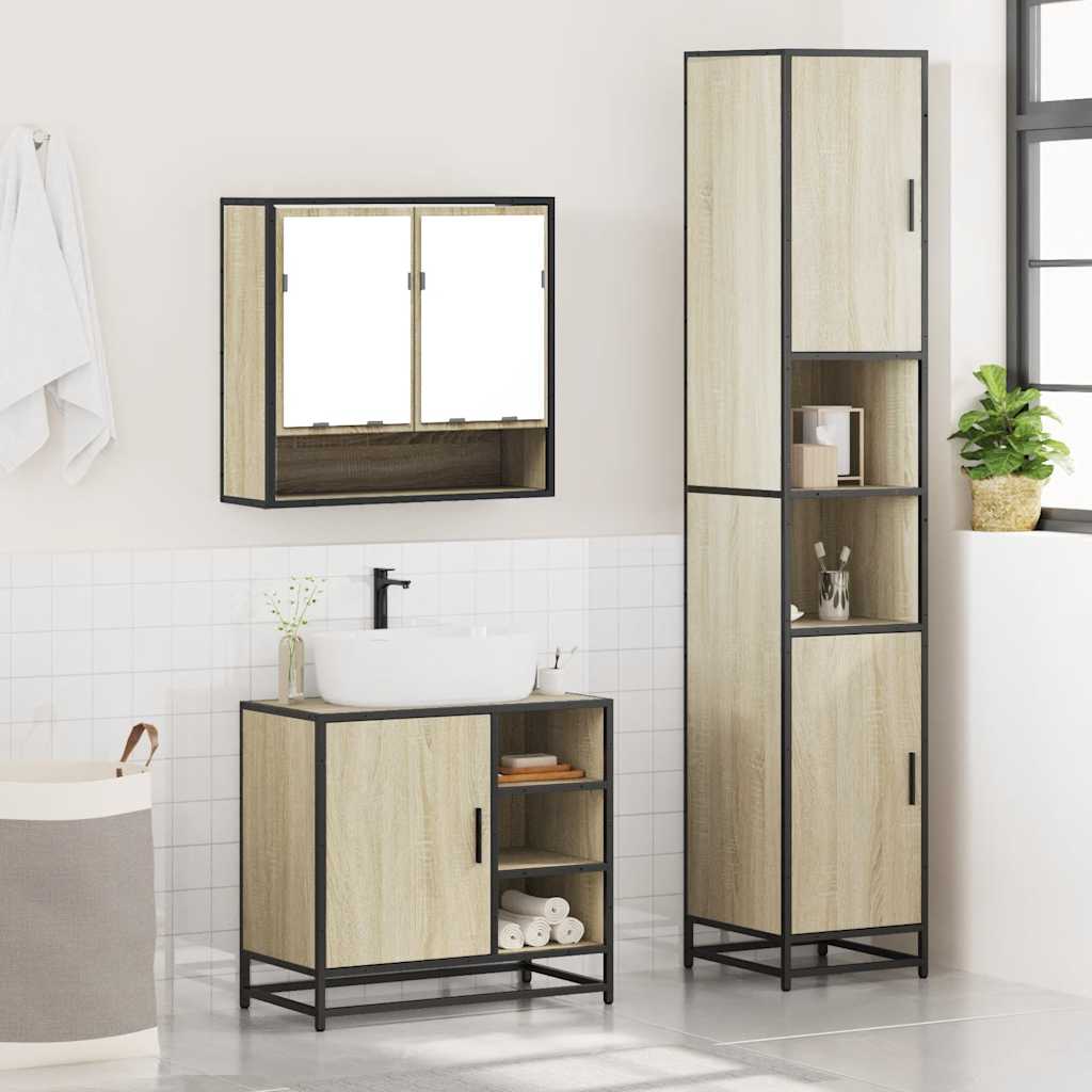 3-delige Badkamermeubelset bewerkt hout sonoma eikenkleurig is nu te koop bij PeponiXL, paradijselijk wonen!