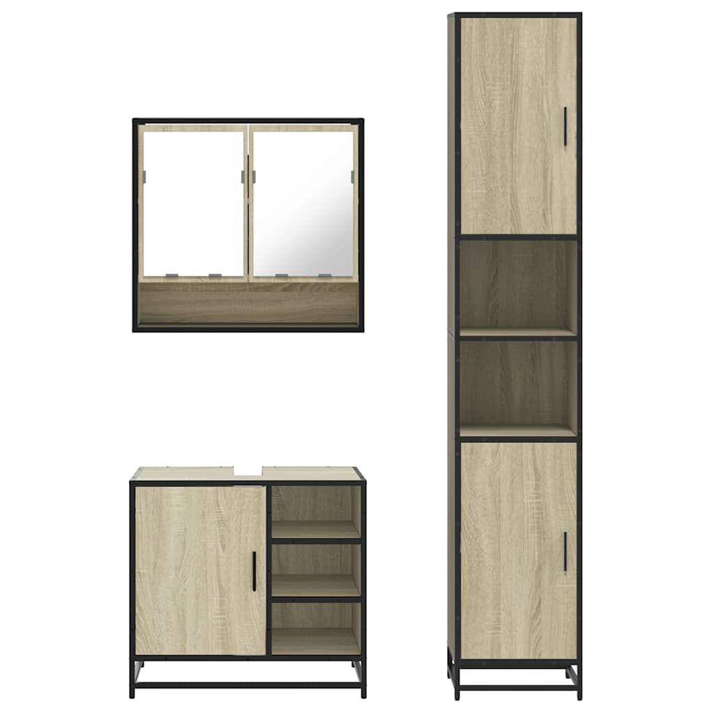 3-delige Badkamermeubelset bewerkt hout sonoma eikenkleurig is nu te koop bij PeponiXL, paradijselijk wonen!