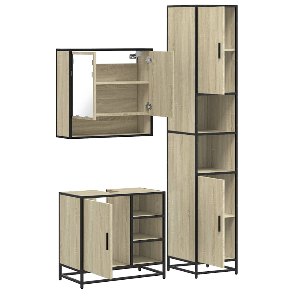 3-delige Badkamermeubelset bewerkt hout sonoma eikenkleurig is nu te koop bij PeponiXL, paradijselijk wonen!