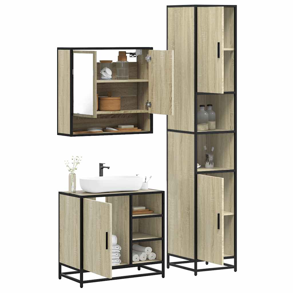 3-delige Badkamermeubelset bewerkt hout sonoma eikenkleurig is nu te koop bij PeponiXL, paradijselijk wonen!