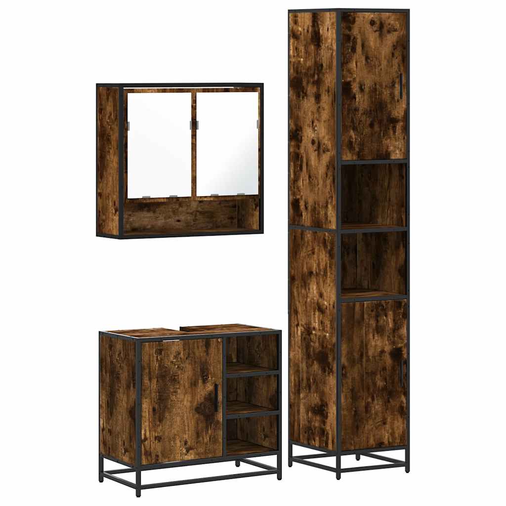 3-delige Badkamermeubelset bewerkt hout gerookt eikenkleurig is nu te koop bij PeponiXL, paradijselijk wonen!