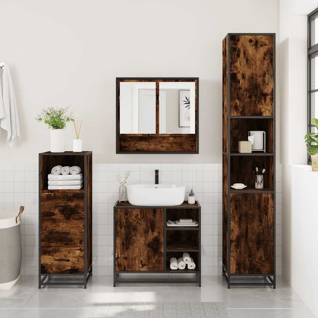 3-delige Badkamermeubelset bewerkt hout gerookt eikenkleurig is nu te koop bij PeponiXL, paradijselijk wonen!
