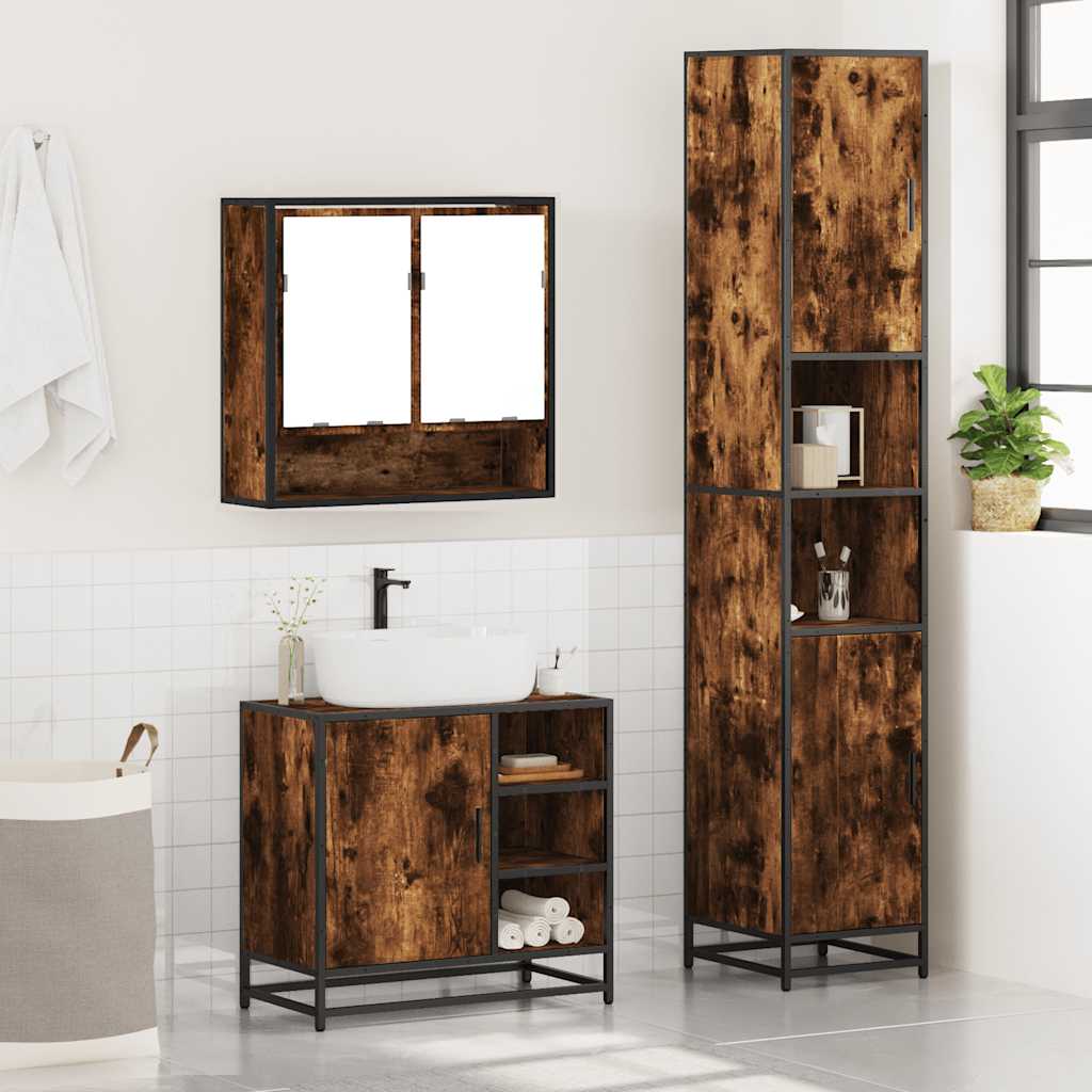 3-delige Badkamermeubelset bewerkt hout gerookt eikenkleurig is nu te koop bij PeponiXL, paradijselijk wonen!