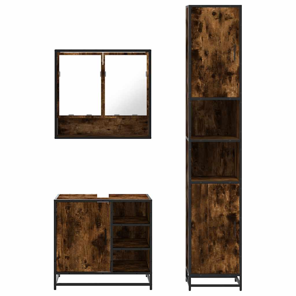 3-delige Badkamermeubelset bewerkt hout gerookt eikenkleurig is nu te koop bij PeponiXL, paradijselijk wonen!