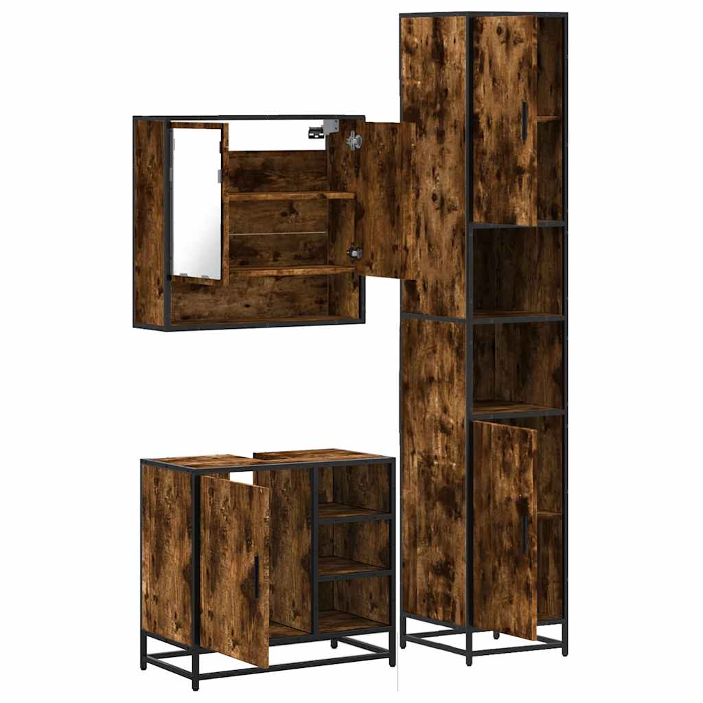 3-delige Badkamermeubelset bewerkt hout gerookt eikenkleurig is nu te koop bij PeponiXL, paradijselijk wonen!