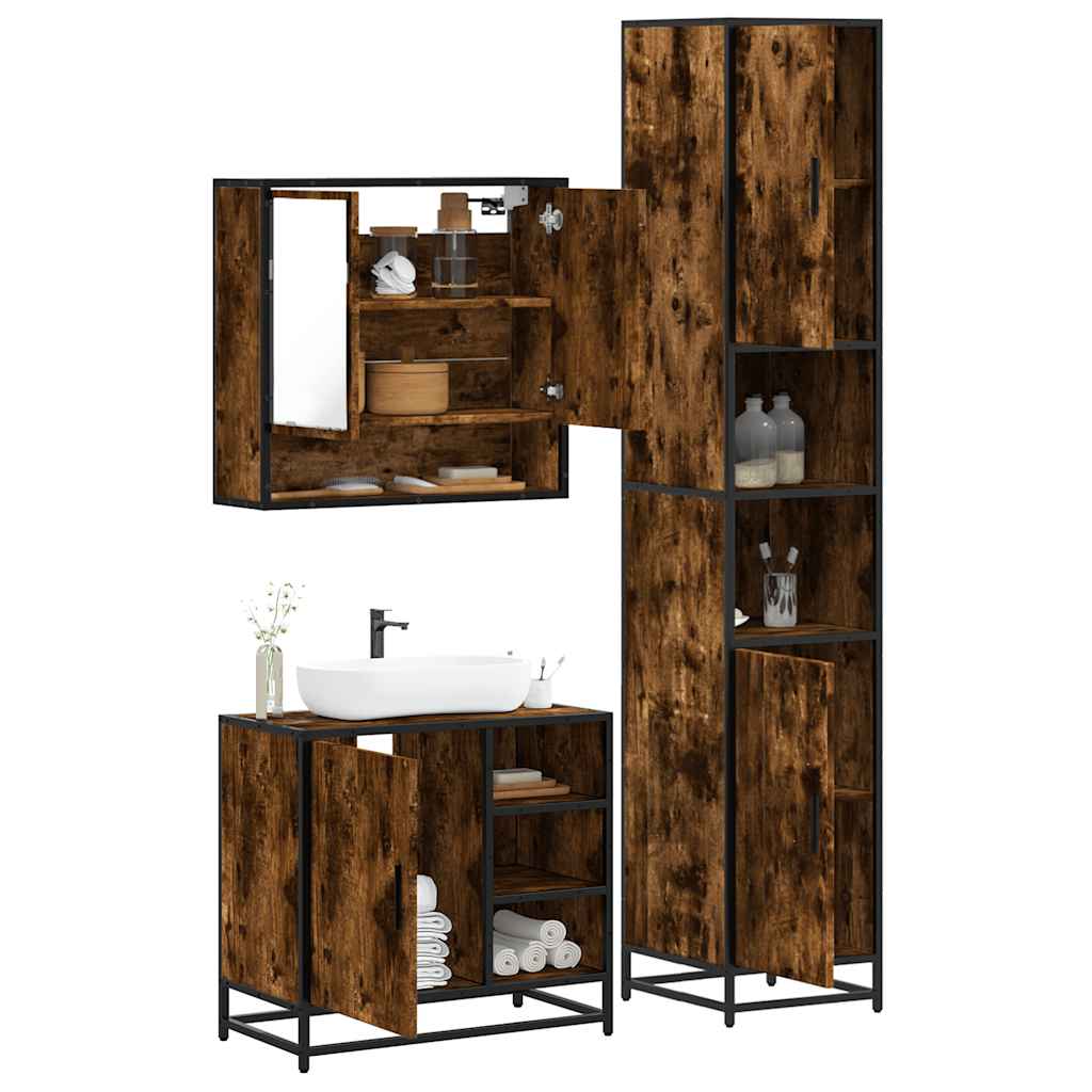 3-delige Badkamermeubelset bewerkt hout gerookt eikenkleurig is nu te koop bij PeponiXL, paradijselijk wonen!