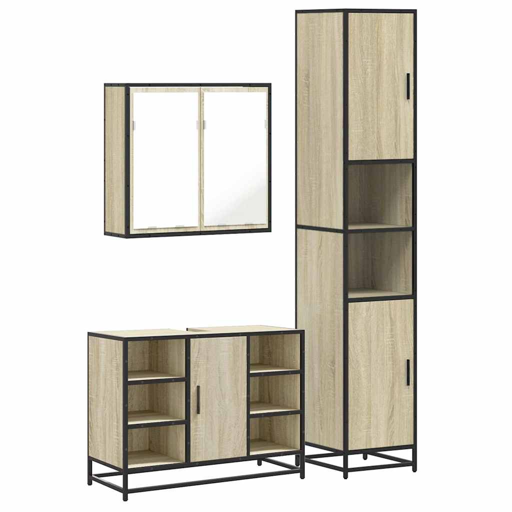 3-delige Badkamermeubelset bewerkt hout sonoma eikenkleurig is nu te koop bij PeponiXL, paradijselijk wonen!
