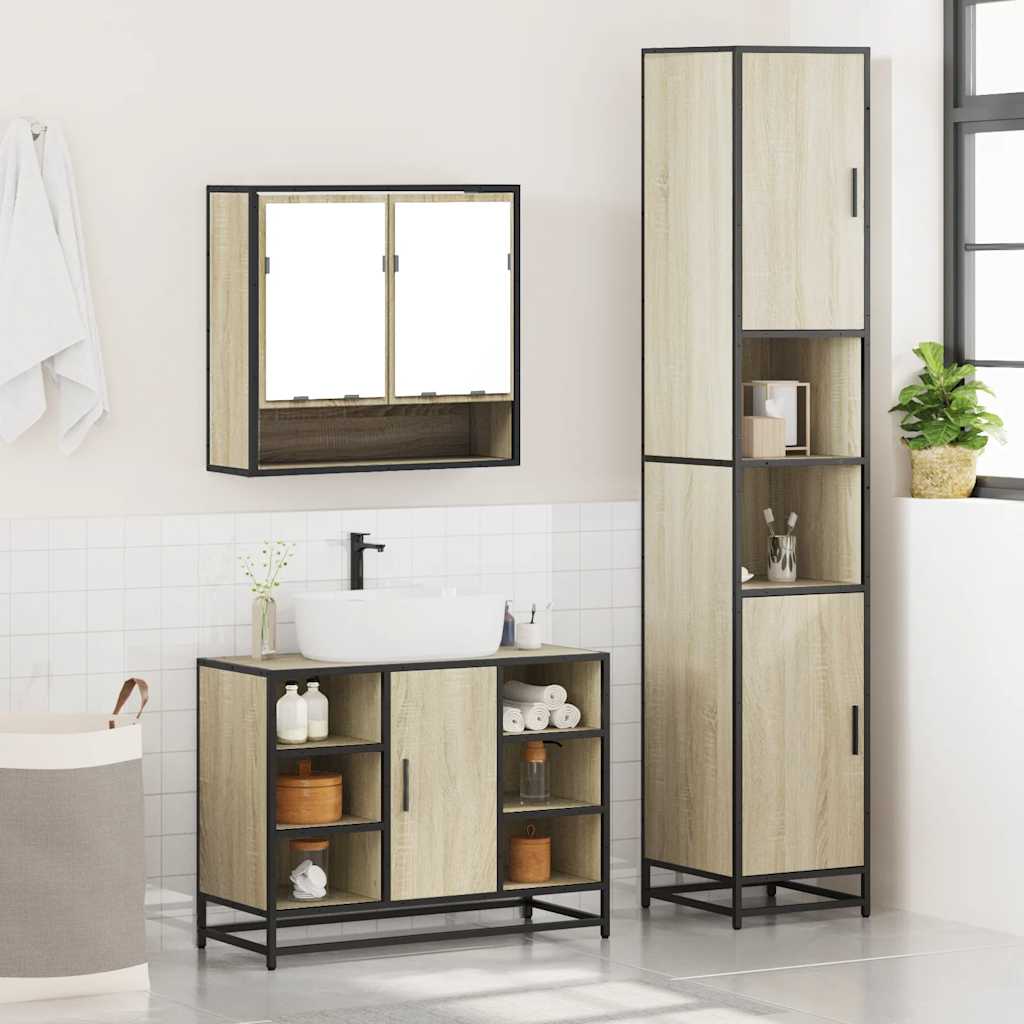 3-delige Badkamermeubelset bewerkt hout sonoma eikenkleurig is nu te koop bij PeponiXL, paradijselijk wonen!