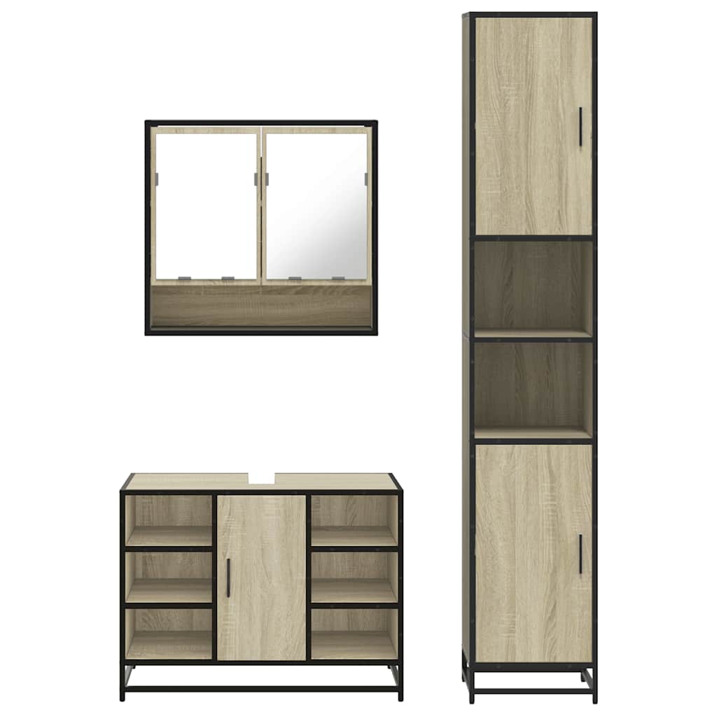 3-delige Badkamermeubelset bewerkt hout sonoma eikenkleurig is nu te koop bij PeponiXL, paradijselijk wonen!