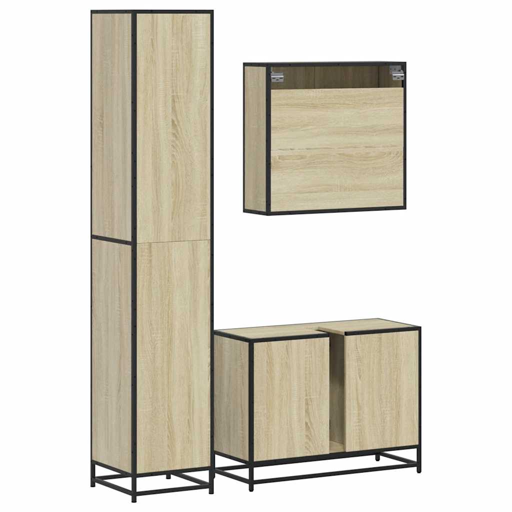 3-delige Badkamermeubelset bewerkt hout sonoma eikenkleurig is nu te koop bij PeponiXL, paradijselijk wonen!