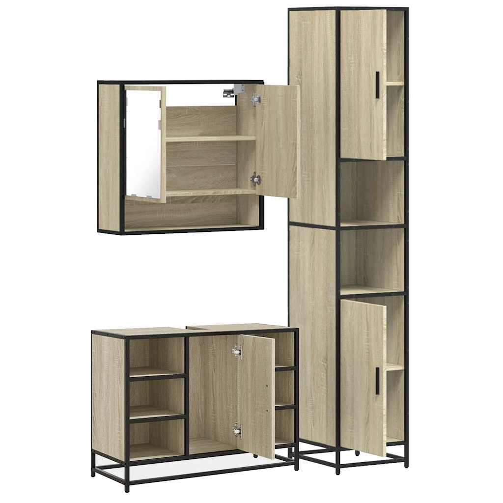 3-delige Badkamermeubelset bewerkt hout sonoma eikenkleurig is nu te koop bij PeponiXL, paradijselijk wonen!