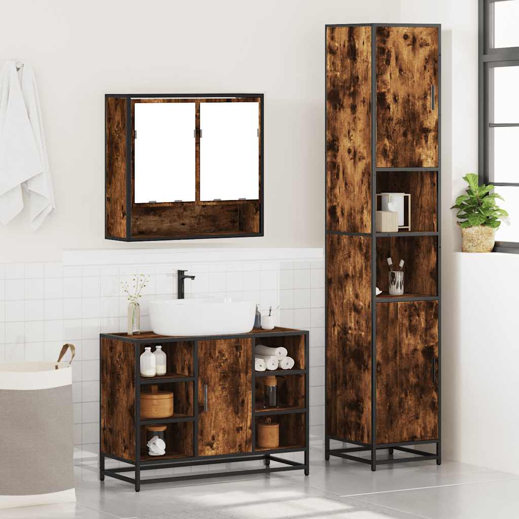 3-delige Badkamermeubelset bewerkt hout gerookt eikenkleurig is nu te koop bij PeponiXL, paradijselijk wonen!