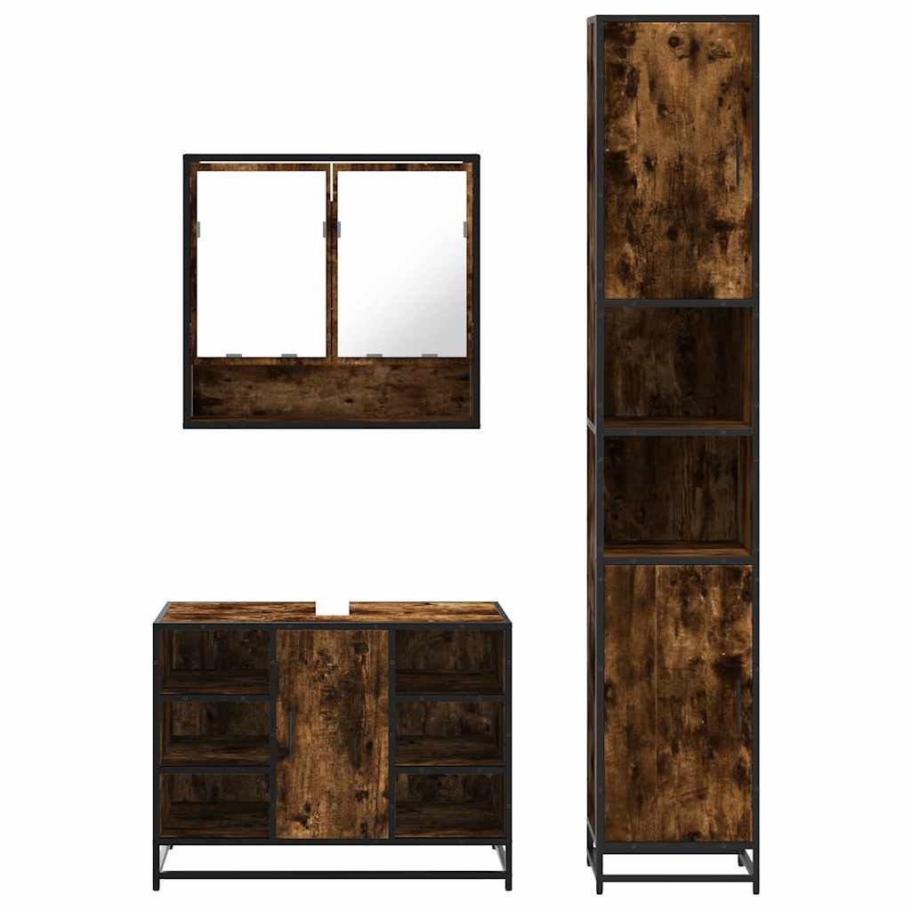 3-delige Badkamermeubelset bewerkt hout gerookt eikenkleurig is nu te koop bij PeponiXL, paradijselijk wonen!