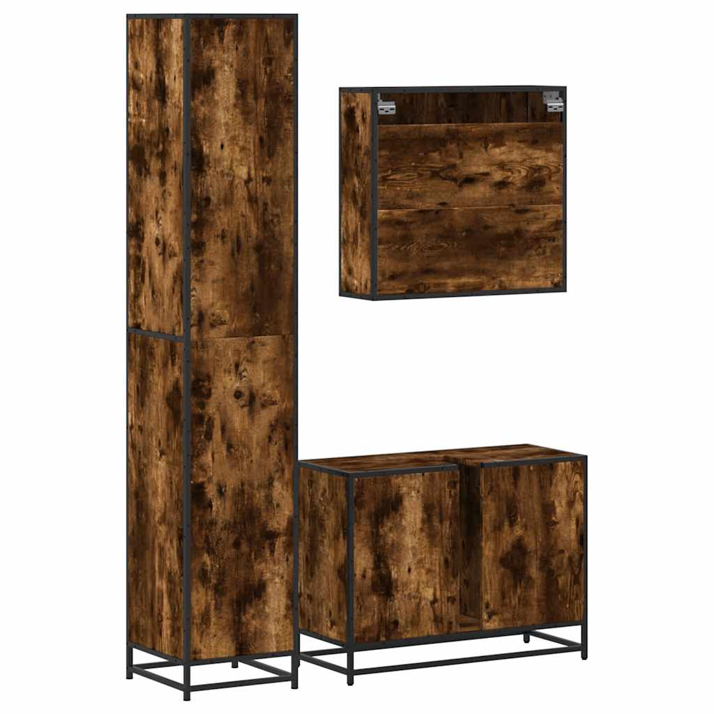 3-delige Badkamermeubelset bewerkt hout gerookt eikenkleurig is nu te koop bij PeponiXL, paradijselijk wonen!