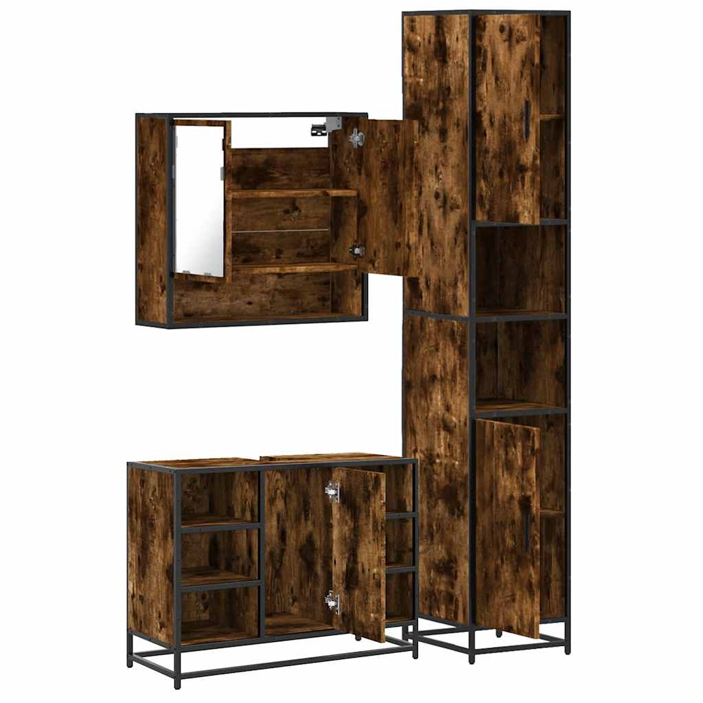 3-delige Badkamermeubelset bewerkt hout gerookt eikenkleurig is nu te koop bij PeponiXL, paradijselijk wonen!