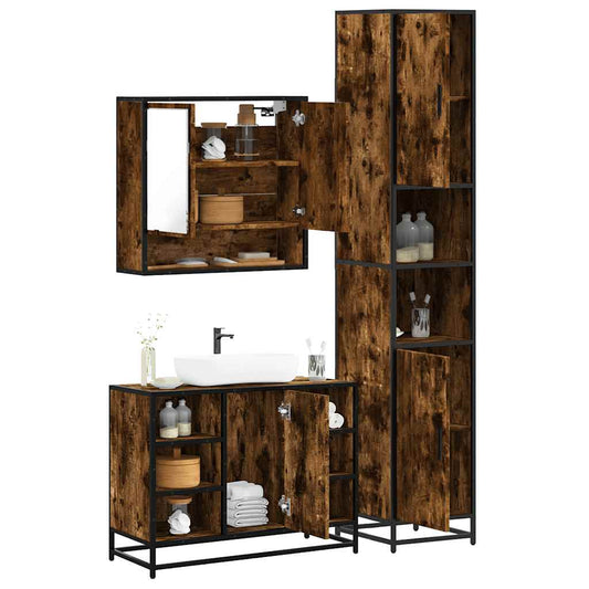 3-delige Badkamermeubelset bewerkt hout gerookt eikenkleurig is nu te koop bij PeponiXL, paradijselijk wonen!