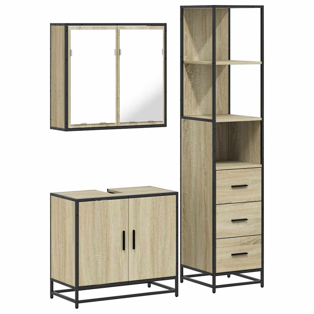 3-delige Badkamermeubelset bewerkt hout sonoma eikenkleurig is nu te koop bij PeponiXL, paradijselijk wonen!