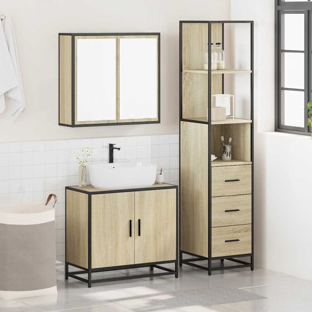 3-delige Badkamermeubelset bewerkt hout sonoma eikenkleurig is nu te koop bij PeponiXL, paradijselijk wonen!