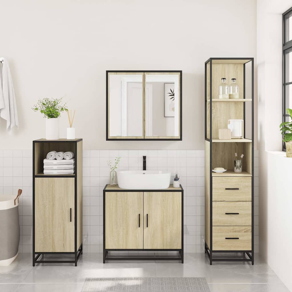 3-delige Badkamermeubelset bewerkt hout sonoma eikenkleurig is nu te koop bij PeponiXL, paradijselijk wonen!
