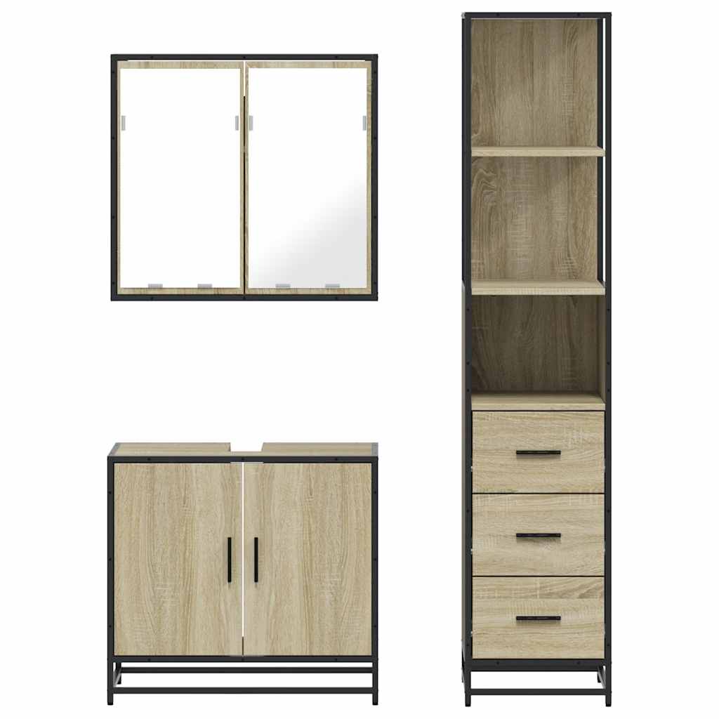 3-delige Badkamermeubelset bewerkt hout sonoma eikenkleurig is nu te koop bij PeponiXL, paradijselijk wonen!