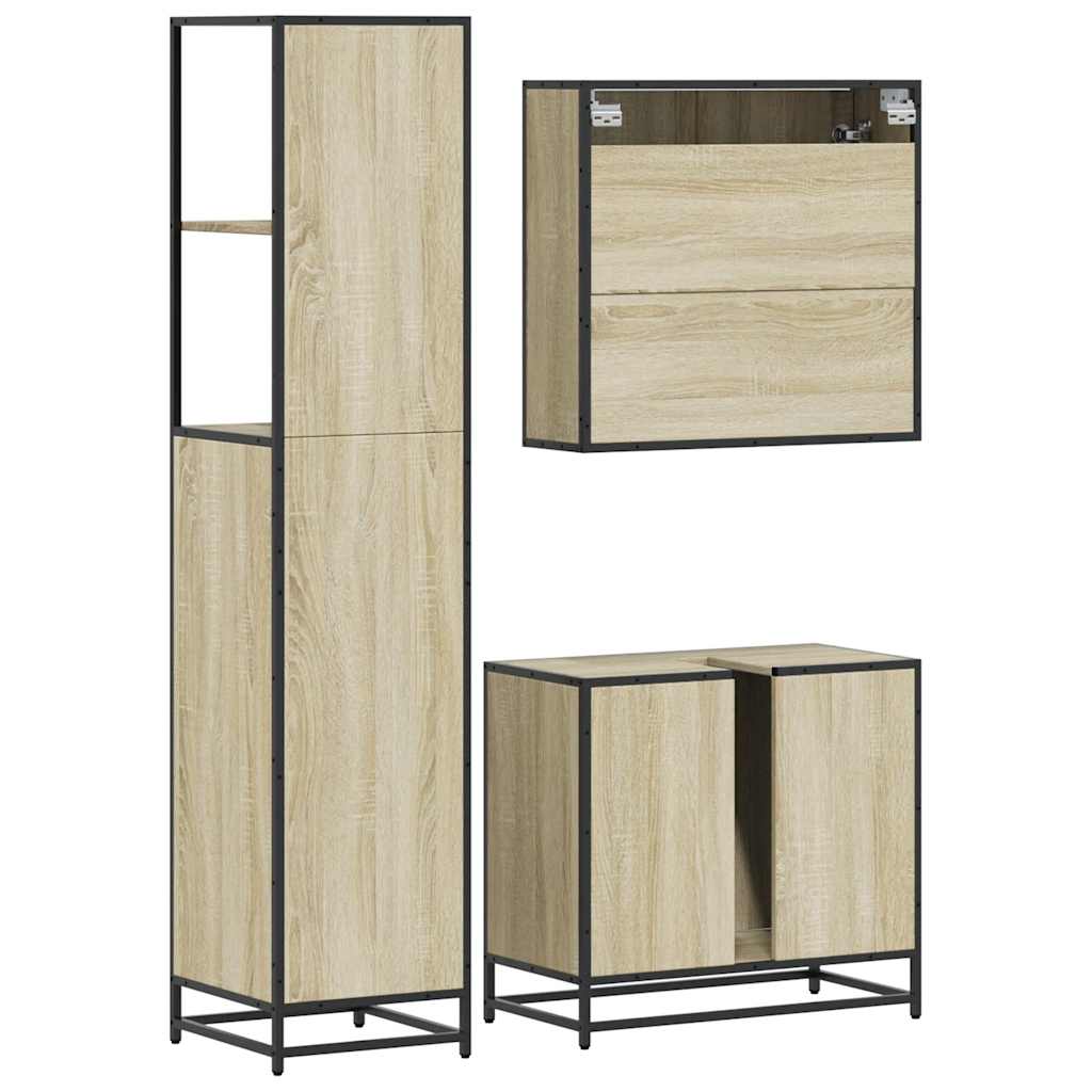 3-delige Badkamermeubelset bewerkt hout sonoma eikenkleurig is nu te koop bij PeponiXL, paradijselijk wonen!