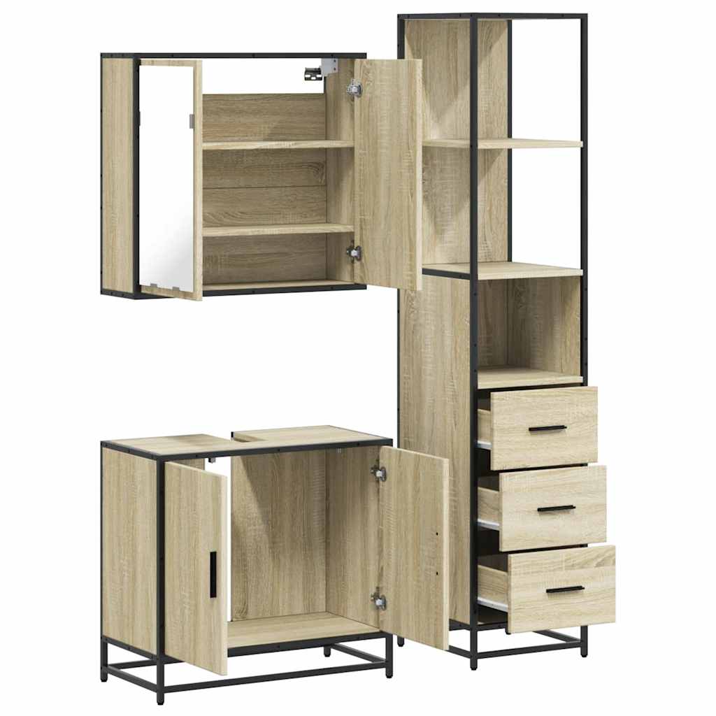 3-delige Badkamermeubelset bewerkt hout sonoma eikenkleurig is nu te koop bij PeponiXL, paradijselijk wonen!