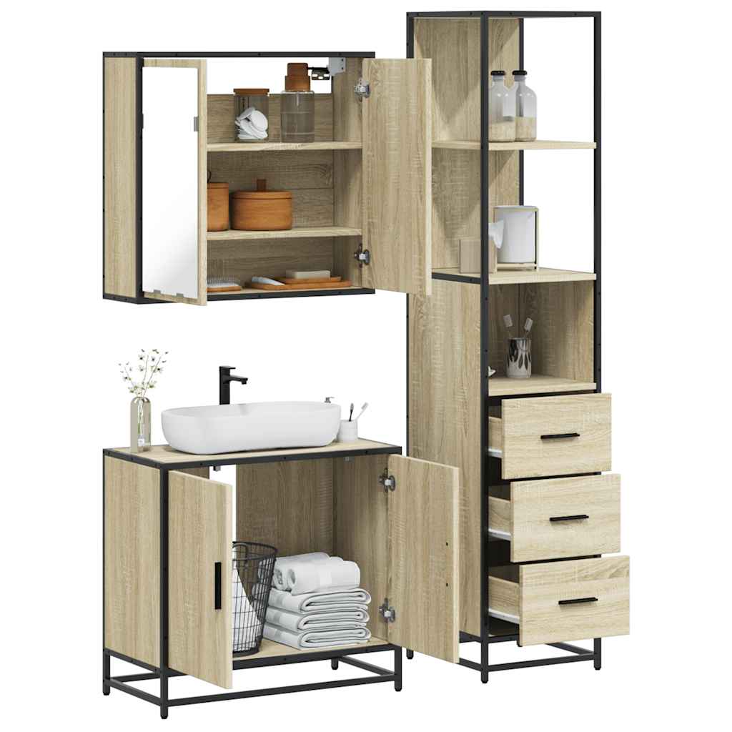 3-delige Badkamermeubelset bewerkt hout sonoma eikenkleurig is nu te koop bij PeponiXL, paradijselijk wonen!