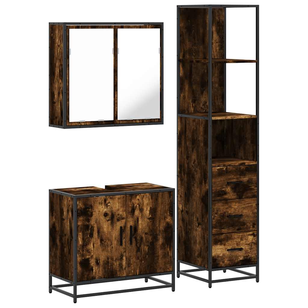 3-delige Badkamermeubelset bewerkt hout gerookt eikenkleurig is nu te koop bij PeponiXL, paradijselijk wonen!