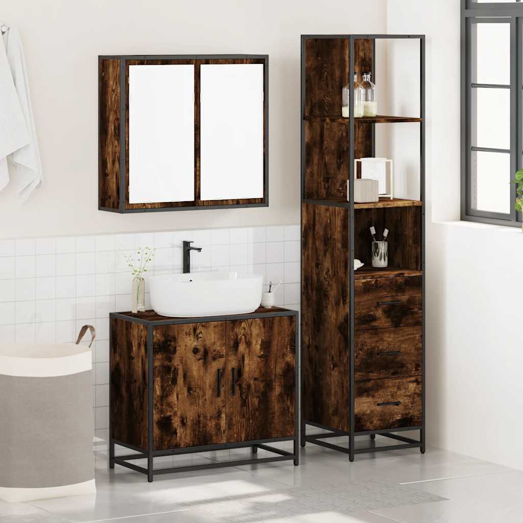 3-delige Badkamermeubelset bewerkt hout gerookt eikenkleurig is nu te koop bij PeponiXL, paradijselijk wonen!