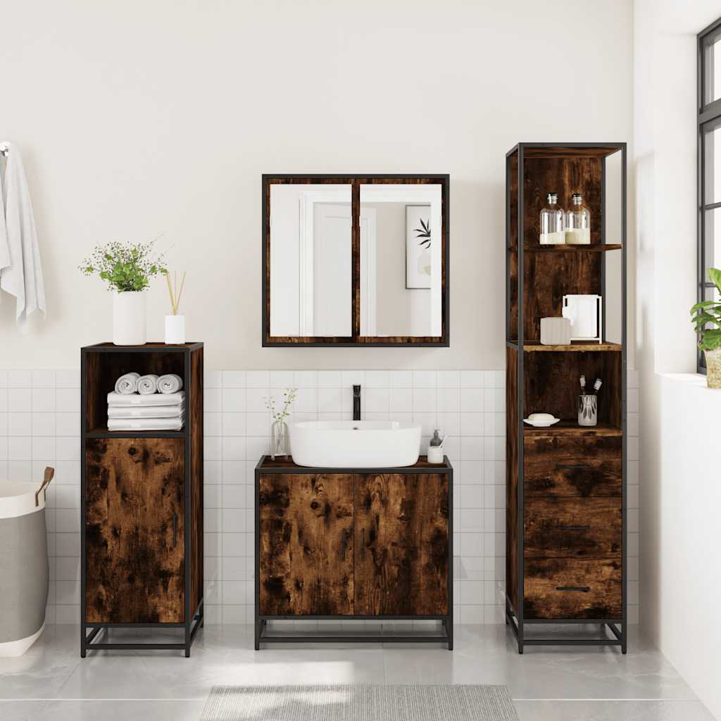 3-delige Badkamermeubelset bewerkt hout gerookt eikenkleurig is nu te koop bij PeponiXL, paradijselijk wonen!
