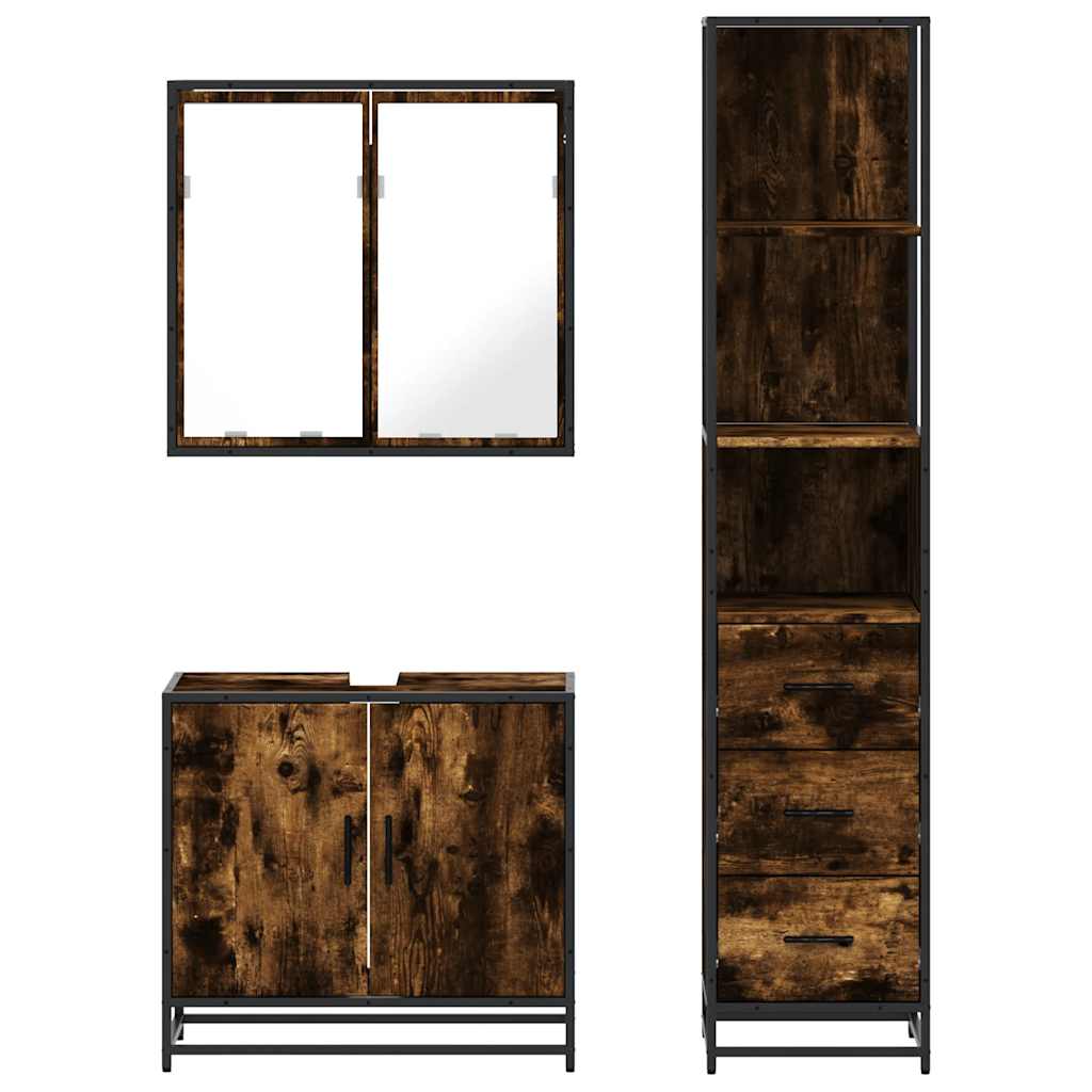 3-delige Badkamermeubelset bewerkt hout gerookt eikenkleurig is nu te koop bij PeponiXL, paradijselijk wonen!