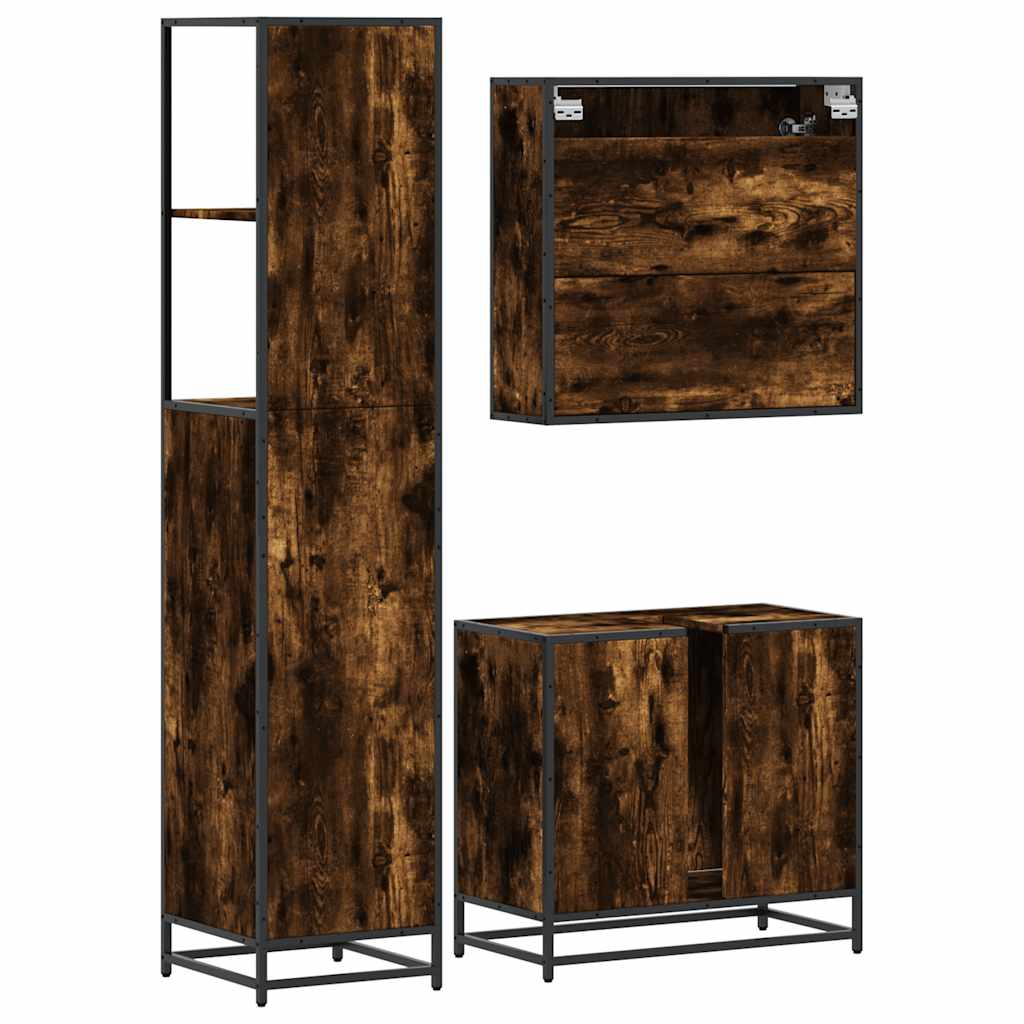 3-delige Badkamermeubelset bewerkt hout gerookt eikenkleurig is nu te koop bij PeponiXL, paradijselijk wonen!
