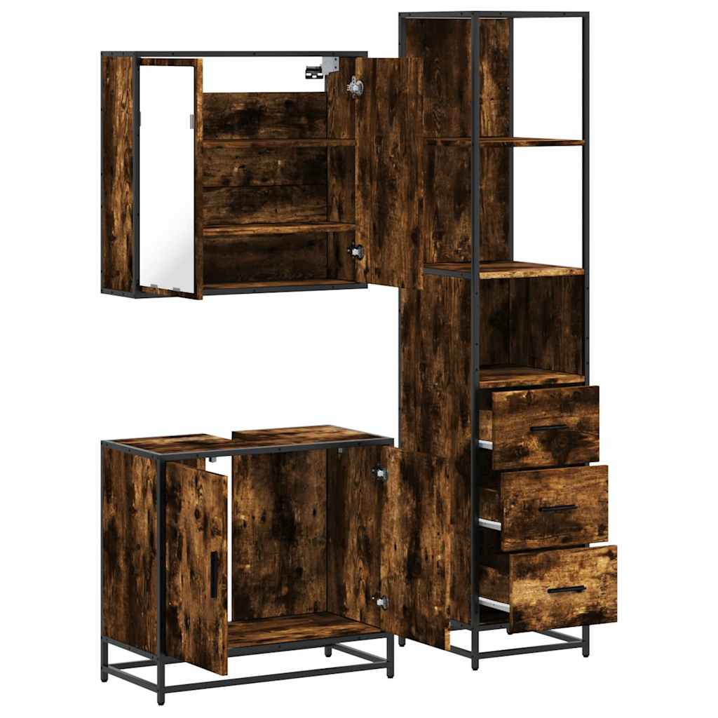 3-delige Badkamermeubelset bewerkt hout gerookt eikenkleurig is nu te koop bij PeponiXL, paradijselijk wonen!