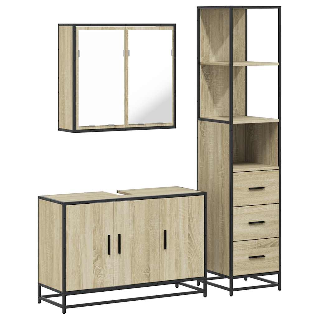 3-delige Badkamermeubelset bewerkt hout sonoma eikenkleurig is nu te koop bij PeponiXL, paradijselijk wonen!