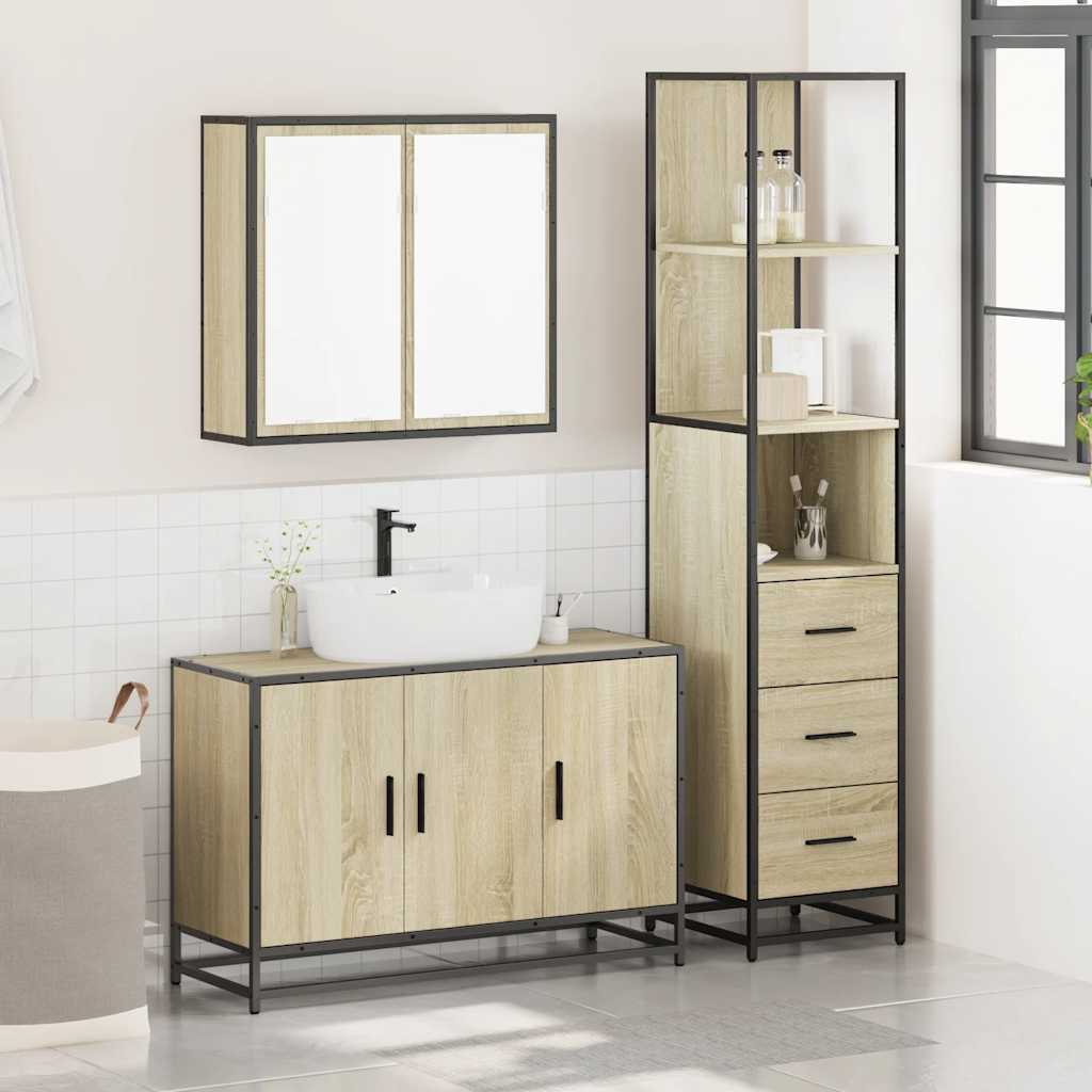 3-delige Badkamermeubelset bewerkt hout sonoma eikenkleurig is nu te koop bij PeponiXL, paradijselijk wonen!