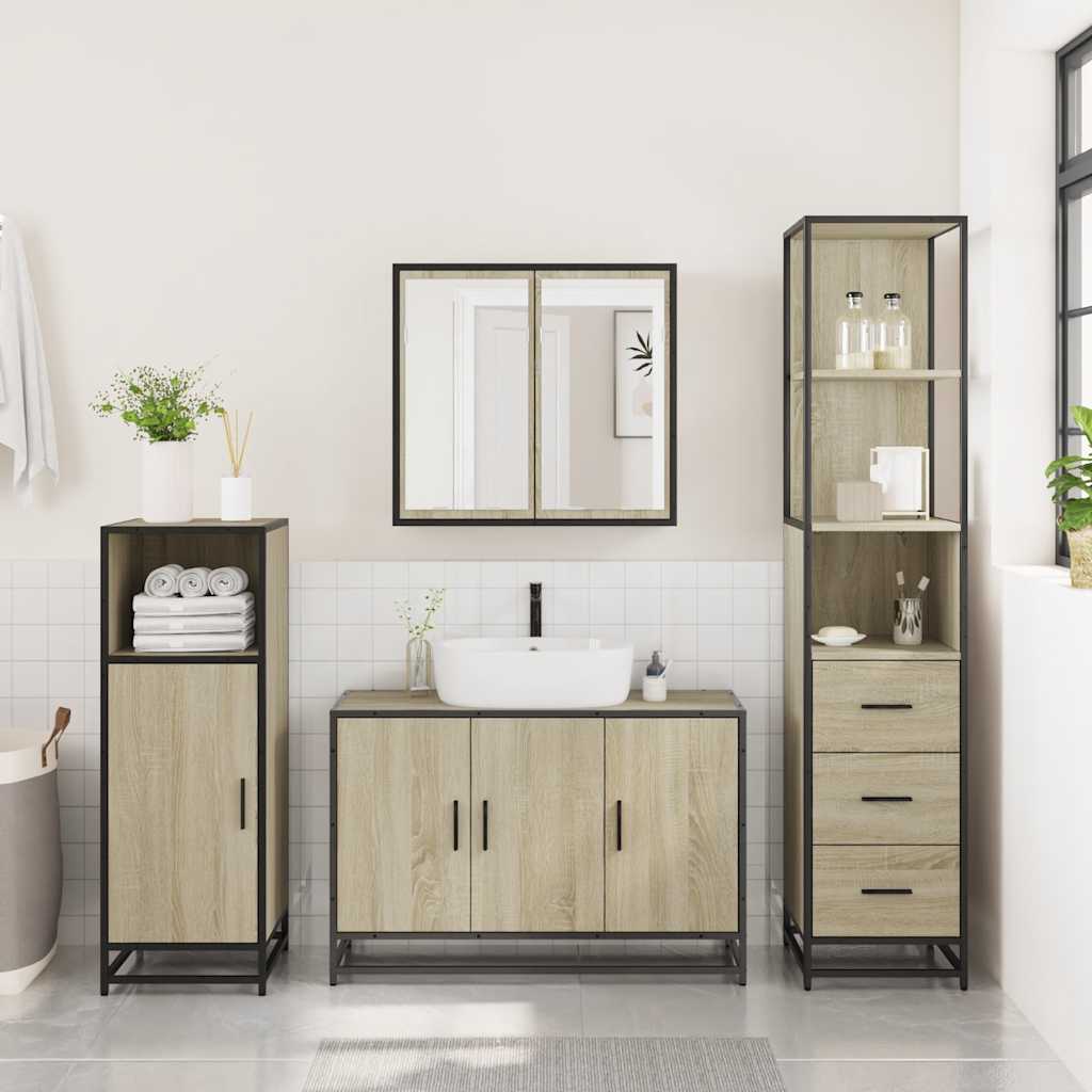 3-delige Badkamermeubelset bewerkt hout sonoma eikenkleurig is nu te koop bij PeponiXL, paradijselijk wonen!